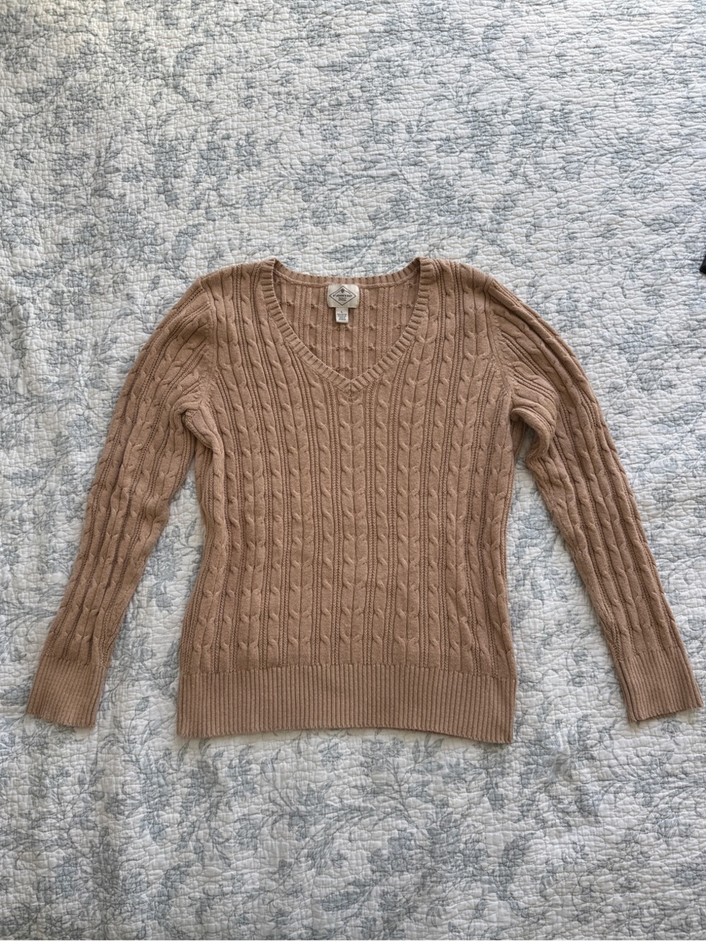 St. John's Bay Cable Knit V-Neck Sweater in Camel